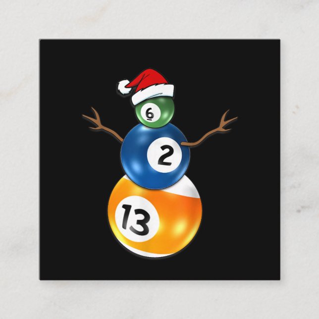 Billiardspel jul Snögubbe med Bassäng Bord Bollar Fyrkantigt Visitkort (Framsida)