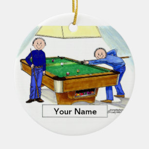 Billiardspelare, Bassäng-spelare - Manlig och Man Julgransprydnad Keramik