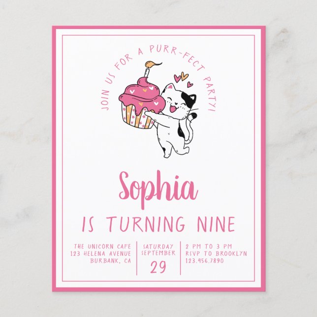 Billig födelsedagsinbjudan för kattungar till barn flygblad (Framsidan)