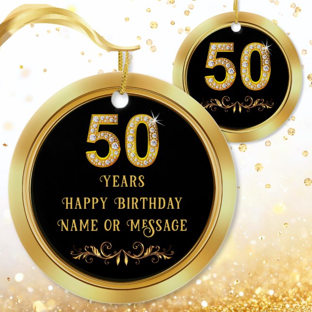 Billiga 50-årspresentidéer 50-årsdag julgransprydnad keramik (Inexpensive 50th birthday gifts. Gift for someone turning 50. 50th birthday present for friend.)