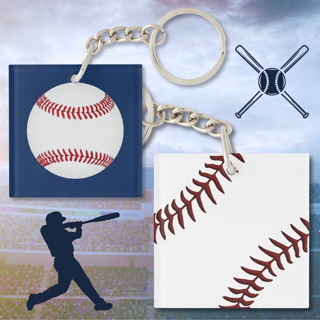 Billiga baseballpresentidéer för pojkar (Gift ideas for baseball players. Baseball Bag Tags. Customizable Blue and White, Baseball Keychains.)