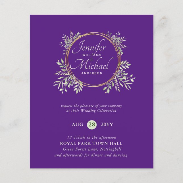 BILLIGASTE Bröllopsinbjudan Grönskande krans BUDGE (Framsida)