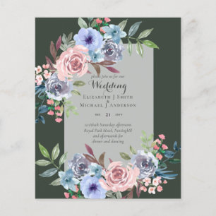 BILLIGASTE BRYILLOPNING Pink Blå Blommor Bröllopsi Flygblad