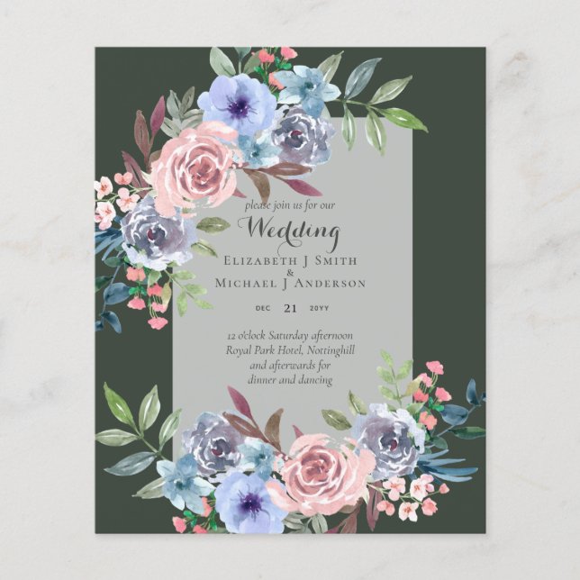 BILLIGASTE BRYILLOPNING Pink Blå Blommor Bröllopsi Flygblad (Framsidan)