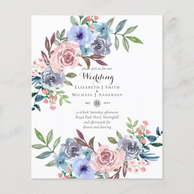 BILLIGASTE BRYILLOPSKORT Blå Rosa Blommor Flygblad (Framsidan)