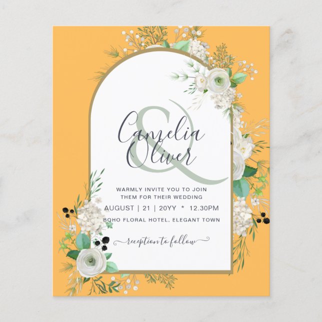 Billigaste BUDGET Vita Rosor Bröllopsinbjudningar  Flygblad (Framsidan)