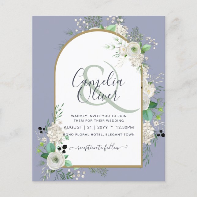 Billigaste BUDGET Vita Rosor Bröllopsinbjudningar  Flygblad (Framsidan)