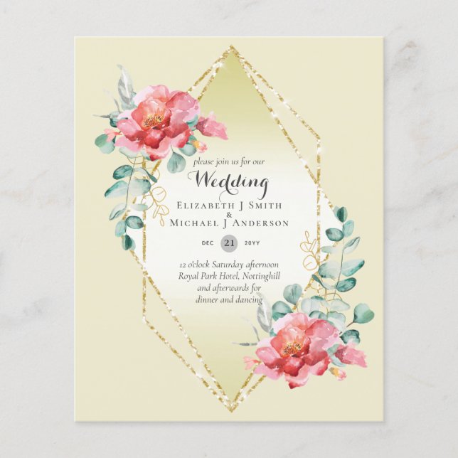 Billigaste röda rosblommiga bröllopsinbjudan flygblad (Framsidan)