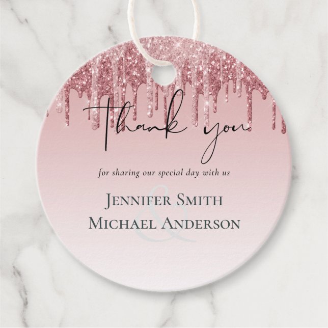 Billigaste Rosa Glitter Bröllop i Rose Gold Gåvor Etiketter (Framsida)