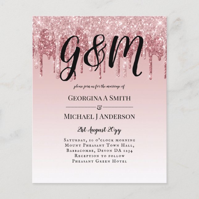 BILLIGASTE Rosa Guld Rosa Glitter Bröllop (Framsida)