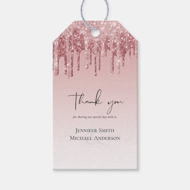 BILLIGASTE Rosa Guld Rosa Glitter Bröllop Presentetikett (Framsidan)