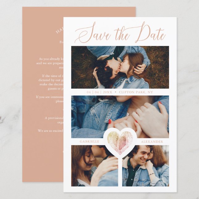 Billigt 4 Foton Rosa Heart-engagerad par session (Fram/baksida)