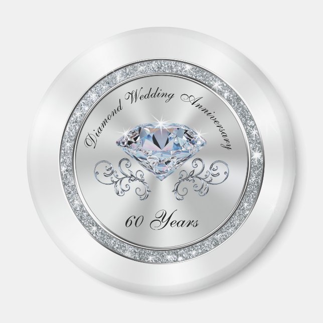 Billigt 60:e Bröllop-årsdagen Party favors BULK Magnet (Framsidan)