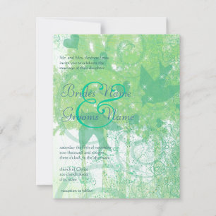 Billigt Aqua Blue & Lime Birds & Swirls Bröllop Inbjudningar