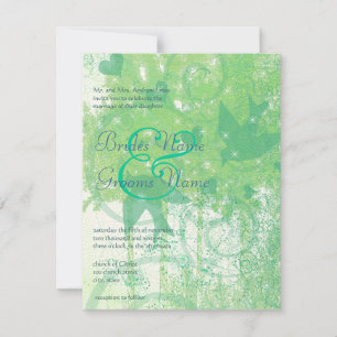 Billigt Aqua Blue & Lime Birds & Swirls Bröllop Inbjudningar