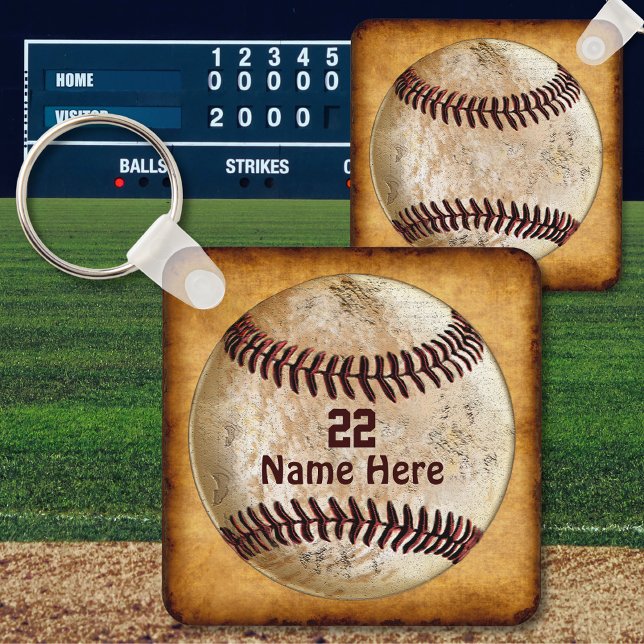 Billigt Baseboll nyckelring NAMN, TEAM-NUMMER (Cheap baseball keychains. Personalized baseball bag tags. Baseball bag tags, custom. Baseball gifts.)