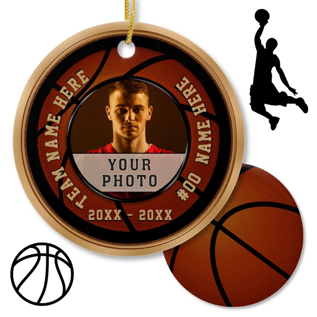 Billigt Basketball Gift-idéer, PHOTO och text Julgransprydnad Keramik (Gift ideas for basketball seniors. Basketball Christmas Ornaments. Basketball Team Gift Ideas. )