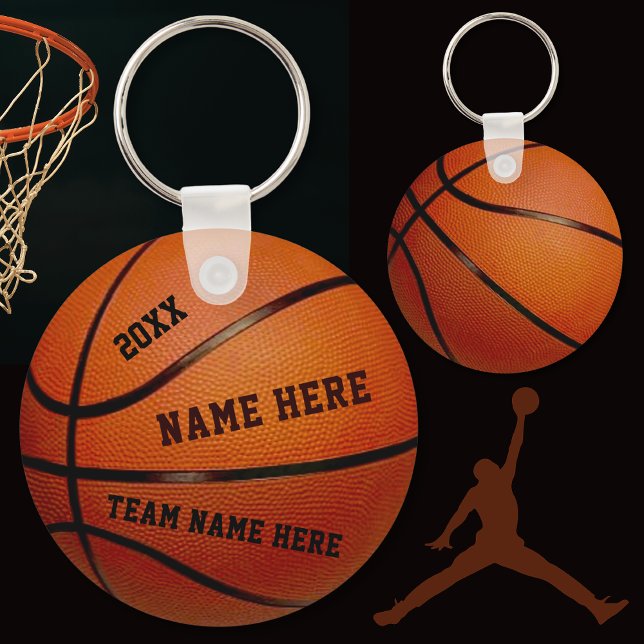 Billigt Basketball-nyckelkedjor med 3 textrutor Nyckelring (Cheap Basketball Team Gifts. Basketball Party Favors. Personalised basketball keyrings. Trinkets.)