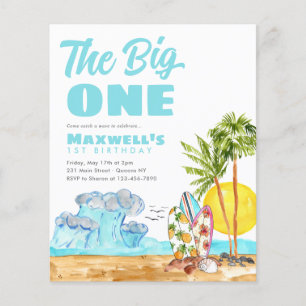 Billigt Big One Tropical Beach 1st Surfing Birthda Flygblad