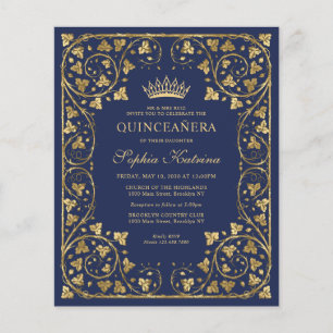 Billigt Blå Blommigt Guld Tiara Quinceanera Flygblad