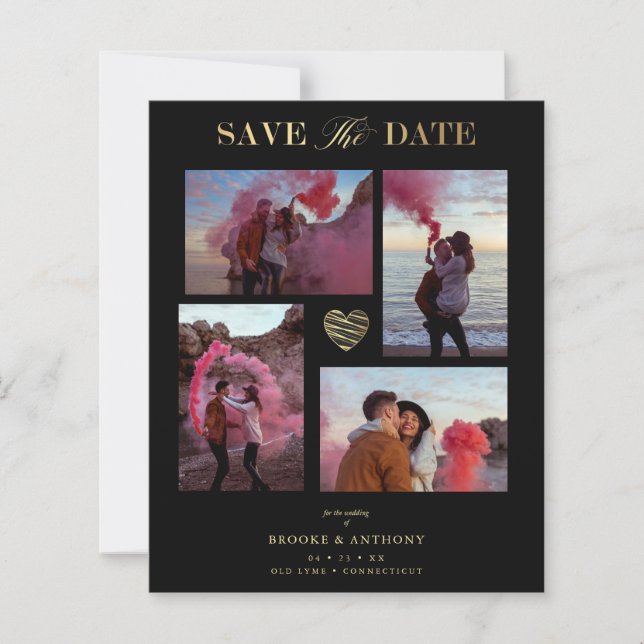 Billigt Black Collage Bröllop Guld Heart 4 Foton (Framsida)