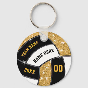 Billigt Black, Guld, White, Volleyball Party favor Nyckelring