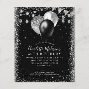 Billigt Black Silver Glitter Balloon Ljus födelsed Flygblad