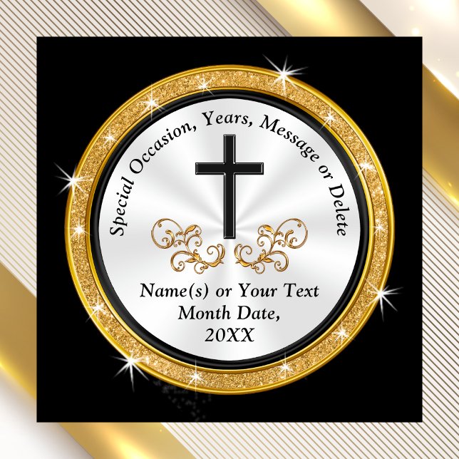 Billigt Black, White, Guld, Church Party favors Magnet (Cheap gifts for church members. Personalized church gifts. Church anniversary party favors. Black.)
