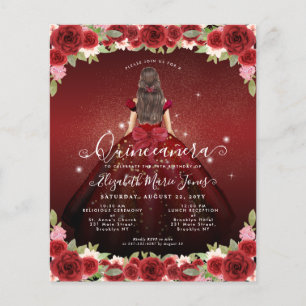 Billigt Blommigt Burgundy Guld Princess Quinceaner Flygblad