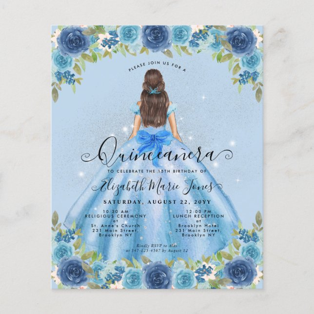 Billigt Blommigt Dusty Blue Grått Princess Quincea Flygblad (Framsidan)