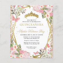 Billigt Blommigt  Guld Tiara Quinceañera Inbjudan