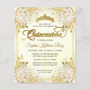 Billigt Blommigt Light Lila Guld Tiara Quinceañera Flygblad