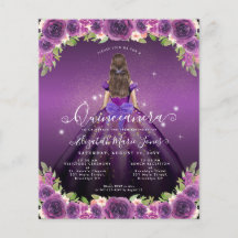 Billigt Blommigt Lila Guld Princess Quinceanera