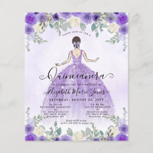 Billigt Blommigt Lila Princess Birthday Quinceaner Flygblad