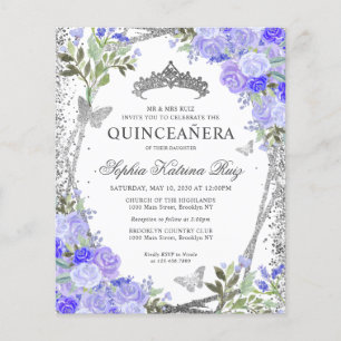 Billigt Blommigt Lila Silver Quinceañera Inbjudan Flygblad