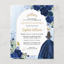 Billigt Blommigt Navy Blue Guld Princess Quinceane