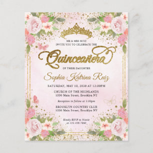 Billigt Blommigt  Rosa Guld Tiara Quinceañera Flygblad