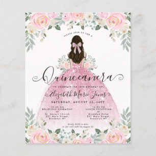 Billigt Blommigt Rosa Princess Tiara Dress Quincea Flygblad