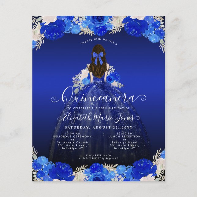 Billigt Blommigt Royal Blue Dress Quinceanera Inbj Flygblad (Framsidan)