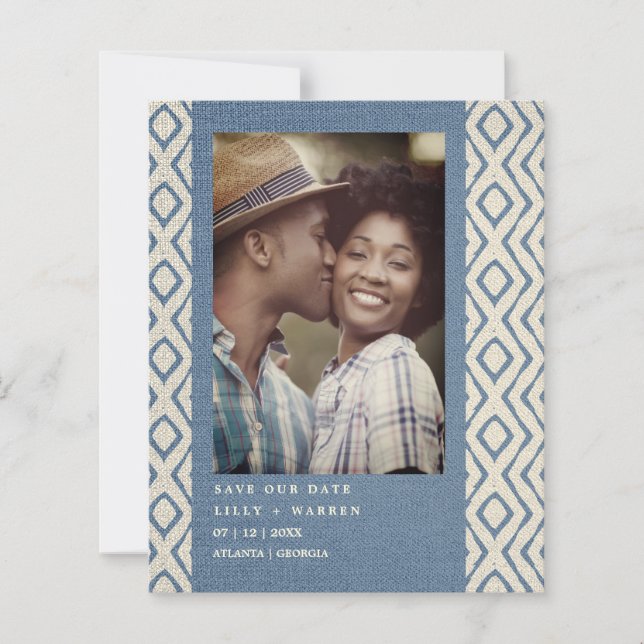 Billigt Blue Boho Textile Struktur Romantic Photo (Framsida)