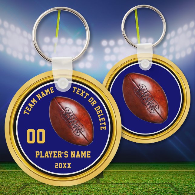 Billigt Blue och Guld Football Party favors Nyckelring (Cheap football gifts. Football party favors. Personalized, football souvenirs. Football Team gifts.)