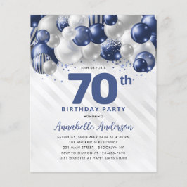 Billigt Blue Silver Balloon Glitter 70:e födelseda Flygblad