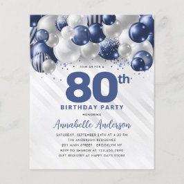 Billigt Blue Silver Balloon Glitter 80:e födelseda Flygblad