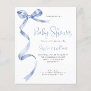 Billigt Blue Watercolor Bow Ribbon Boy Shower Flygblad