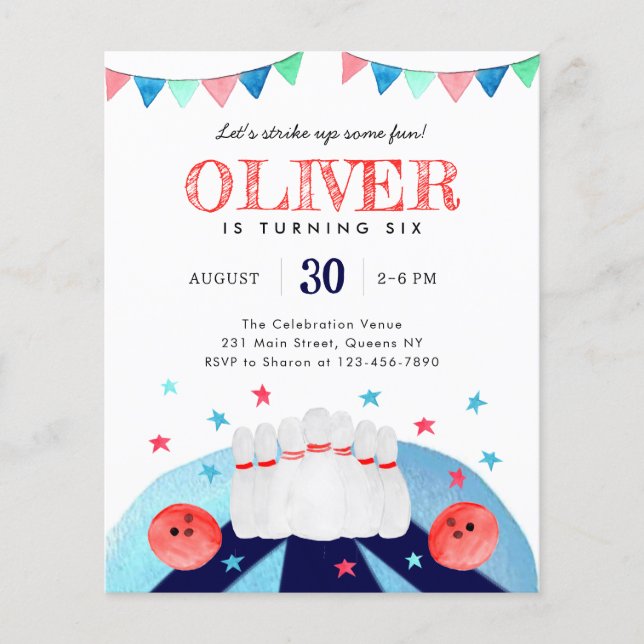 Billigt Bowling Födelsedagsfest Strejka upp en Rol Flygblad (Framsidan)