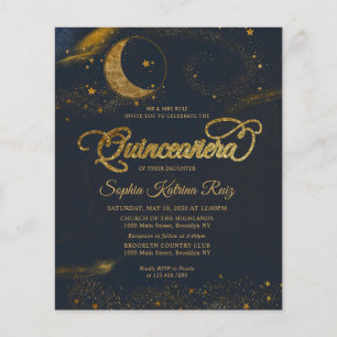 Billigt Celestial Midnight Blue Stars Quinceanera Flygblad