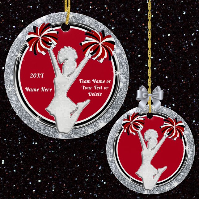 Billigt Cheer Ornaments Red, White, Black, Silver Julgransprydnad Keramik (Cheerleader Christmas Ornaments. Cheap Cheer Team Gifts. Cheer Christian Christmas Ornaments.)