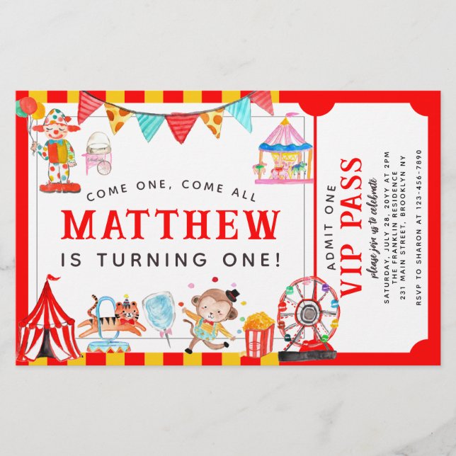 Billigt Circus Carnival Show Biljett Cute Birthday Flygblad (Framsidan)