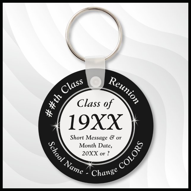 Billigt Class Reunion Gift Ideas, Black and White  Nyckelring (Black White, Class Reunion Souvenir Ideas. Personalized Class Reunion Keychains. Reunion Mementos.)