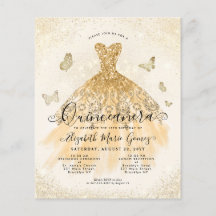 Billigt Classic Light Guld Gown Quinceanera Inbjud
